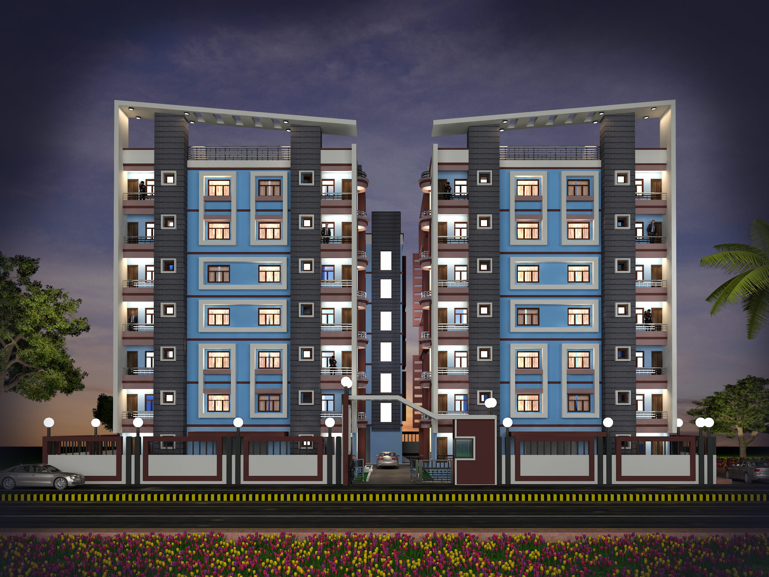 3D Night View Elevation Design by Nimix Technology