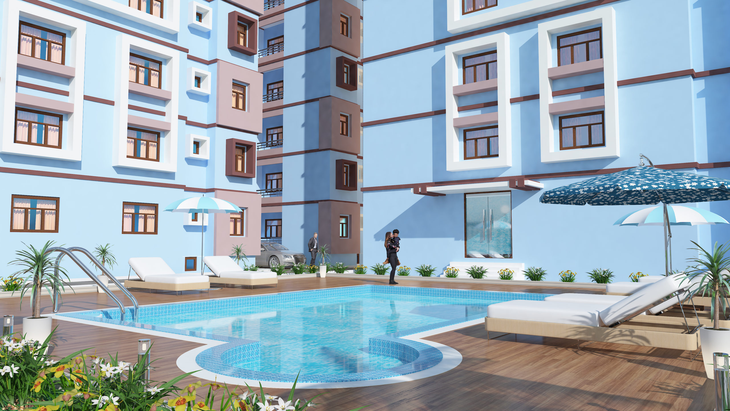 3D Architectural Design Rendering of Township Swimming Pool